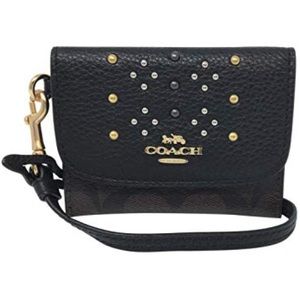 COACH CARD POUCH IN SIGNATURE CANVAS WITH RIVETS
